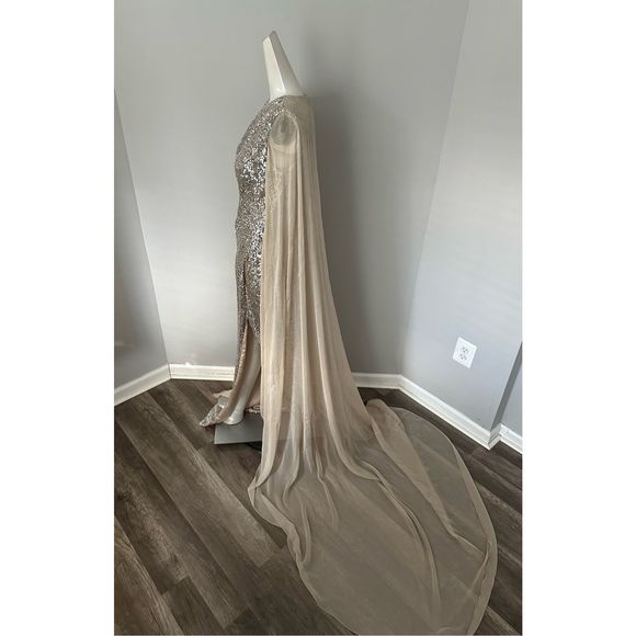 PAMELLA ROLAND Sequin Asymmetric Cape Gown - Picture 14 of 16